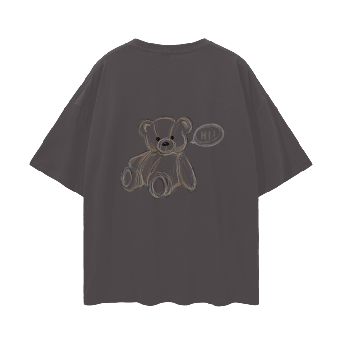 Oversize Deep Drop Shoulder Graphic T-Shirt (Teddy Bear)