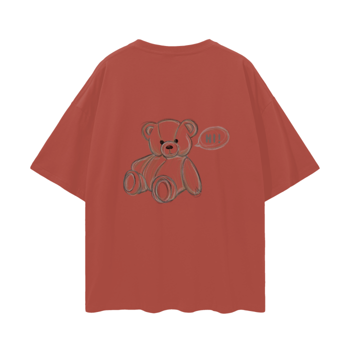 Oversize Deep Drop Shoulder Graphic T-Shirt (Teddy Bear)