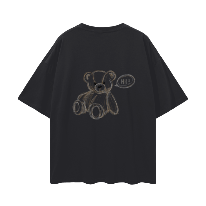 Oversize Deep Drop Shoulder Graphic T-Shirt (Teddy Bear)