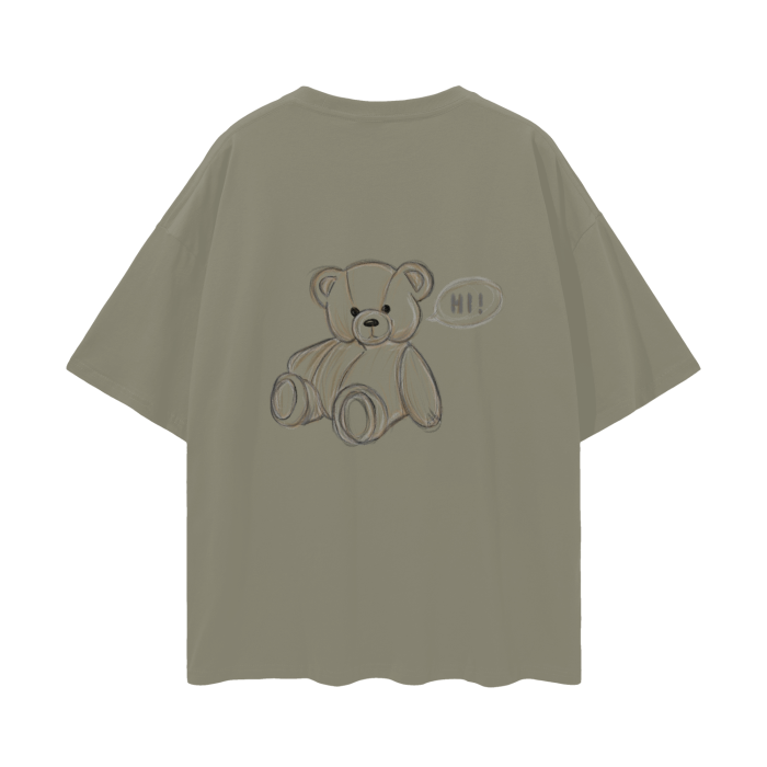Oversize Deep Drop Shoulder Graphic T-Shirt (Teddy Bear)