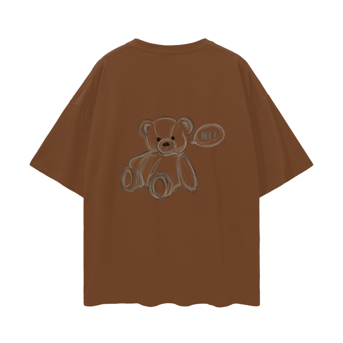 Oversize Deep Drop Shoulder Graphic T-Shirt (Teddy Bear)
